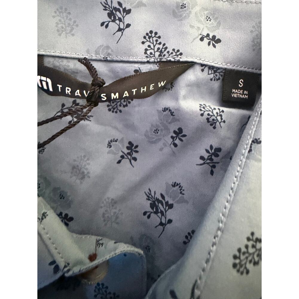 TravisMathew Something New Button-Up Shirt NWT Men’s Small Heather Blue Floral - Picture 5 of 8